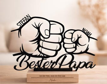 Bester Papa Geschenk zu Vatertag - Line Art 3D Aufsteller - Papa Geschenk von Kindern - Geschenkidee Fistbump - Faust - Gelasert aus Acryl