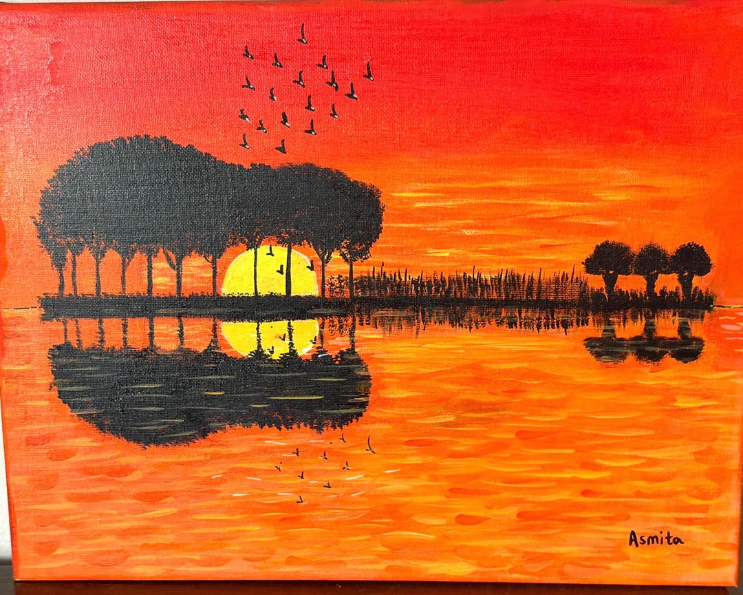 Original Acrylic Hand Painted Sunset Lake Painting | 11x14 Canvas ...