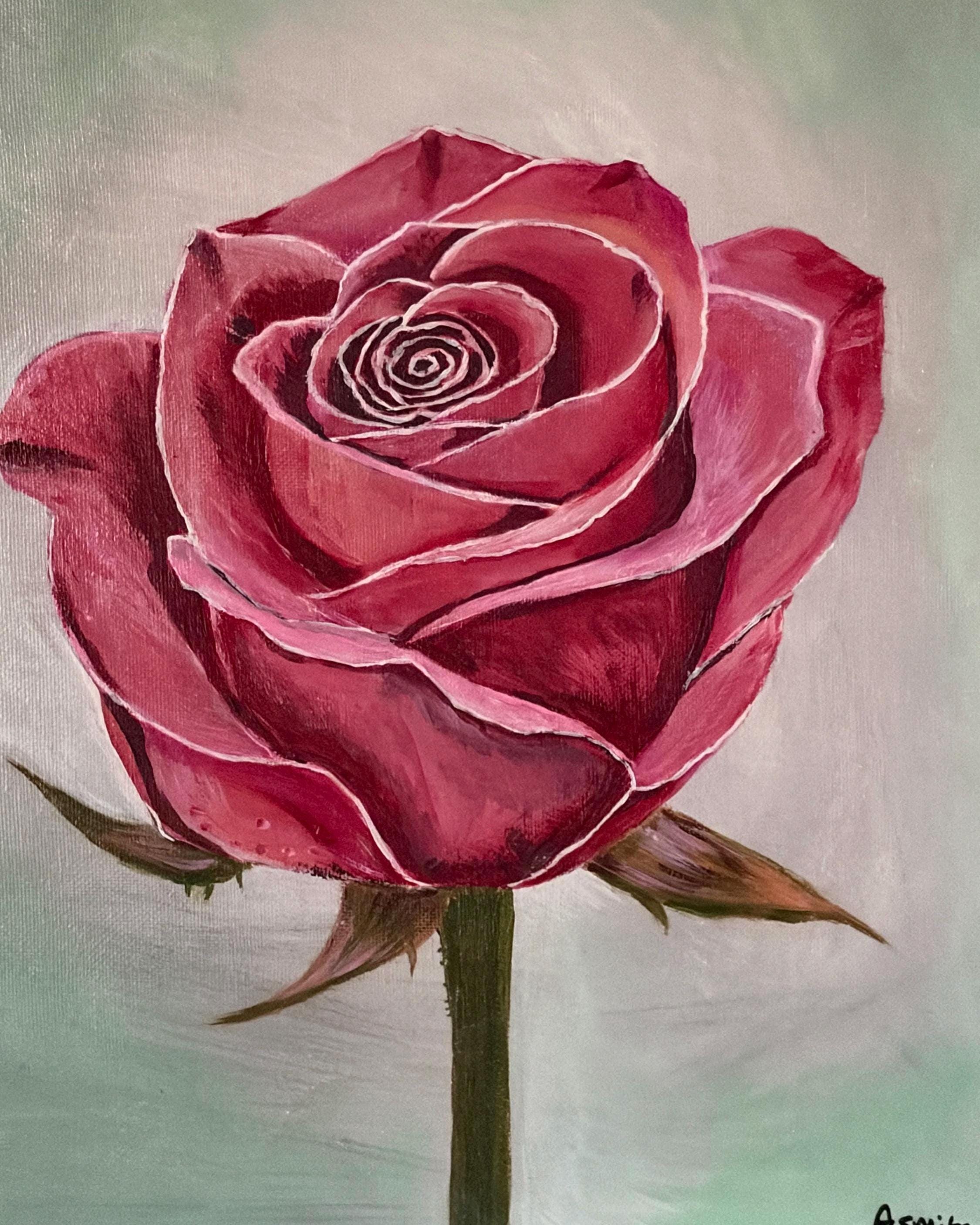 Hand-Painted Red Rose, Acrylic on Stretched Canvas Ready to hang - 11x14 Floral Wall Art