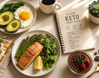 30-Tage-Keto-Speisenplan-Bundle | Food Guide, Lebensmittellisten, komplette Food Chart, Tracker (PDF Download)