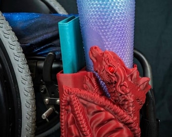 Portavasos para silla de ruedas con diseño de dragón / Accesorio de ayuda a la movilidad impreso en 3D