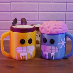 Bol de helado con forma de monstruo, tapa con forma de cerebro y soporte para cuchara / Vaso de postre original / Regalo peculiar para niños y adultos / Amarillo o turquesa