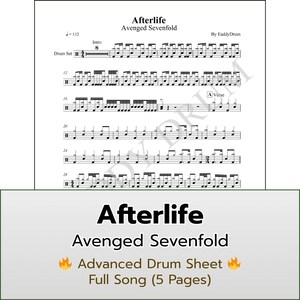 Afterlife Drum Sheet PDF - Avenged Sevenfold Drum Tabs | Advanced Drum Sheet Music | Metal Drum Score | Instant Download