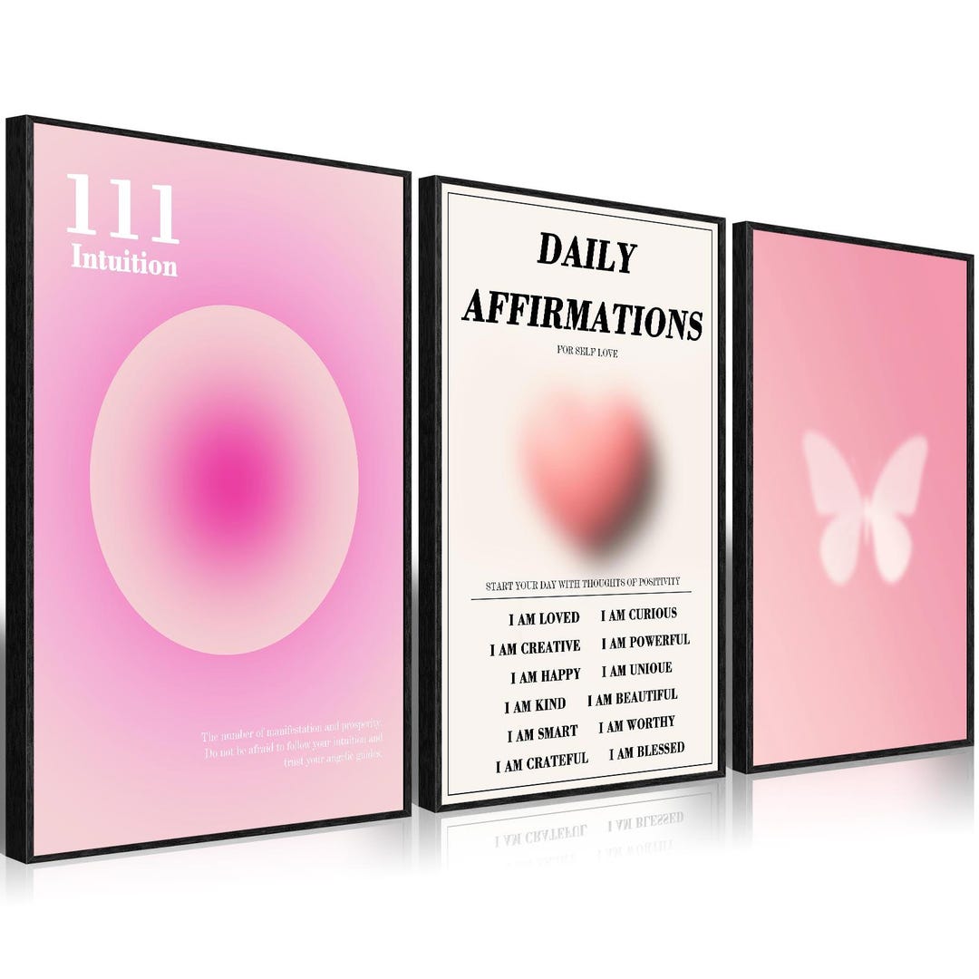 Set of 3 Affirmation Poster | Pink Aura Retro Gradient Art | Spiritual ...