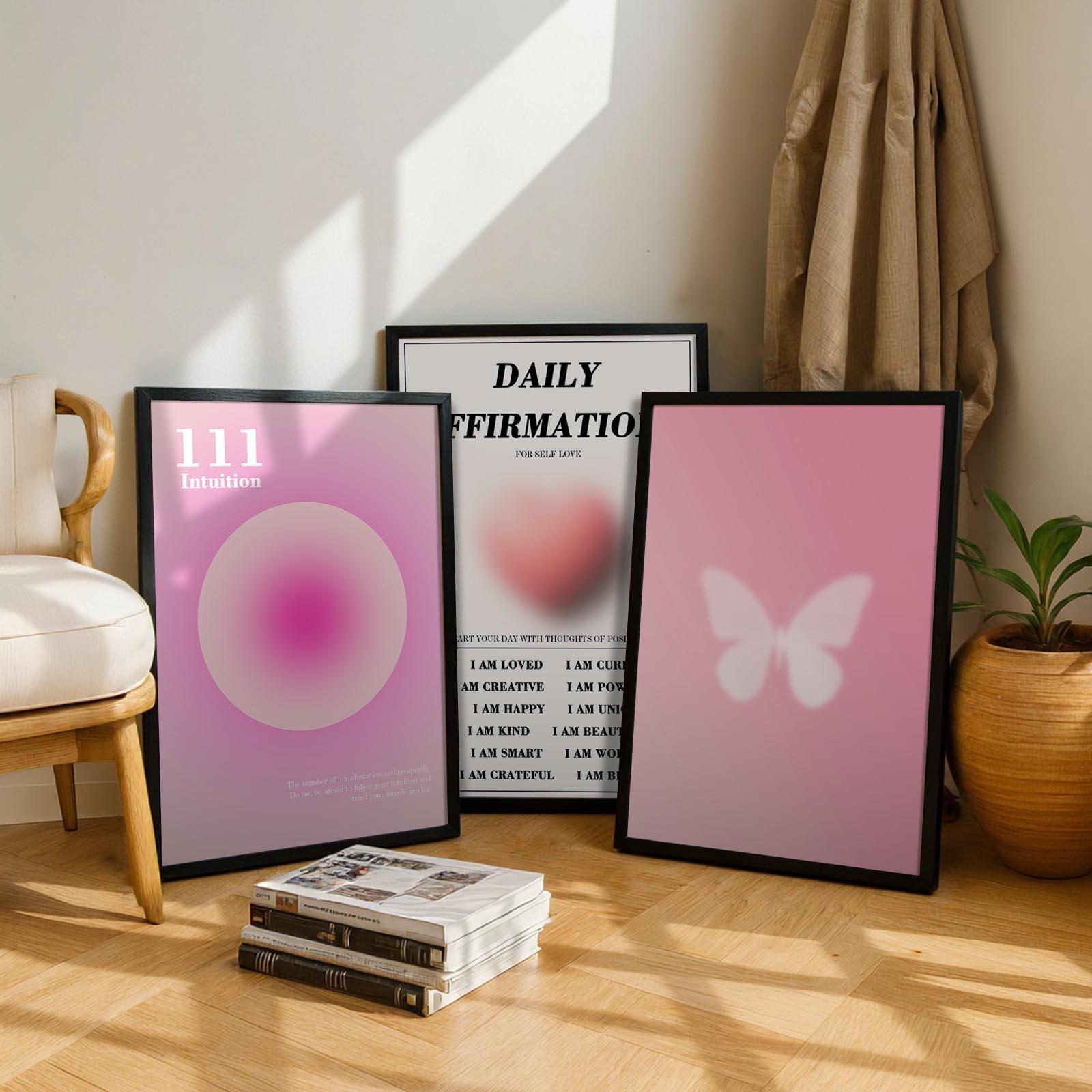 Set of 3 Affirmation Poster | Pink Aura Retro Gradient Art | Spiritual ...