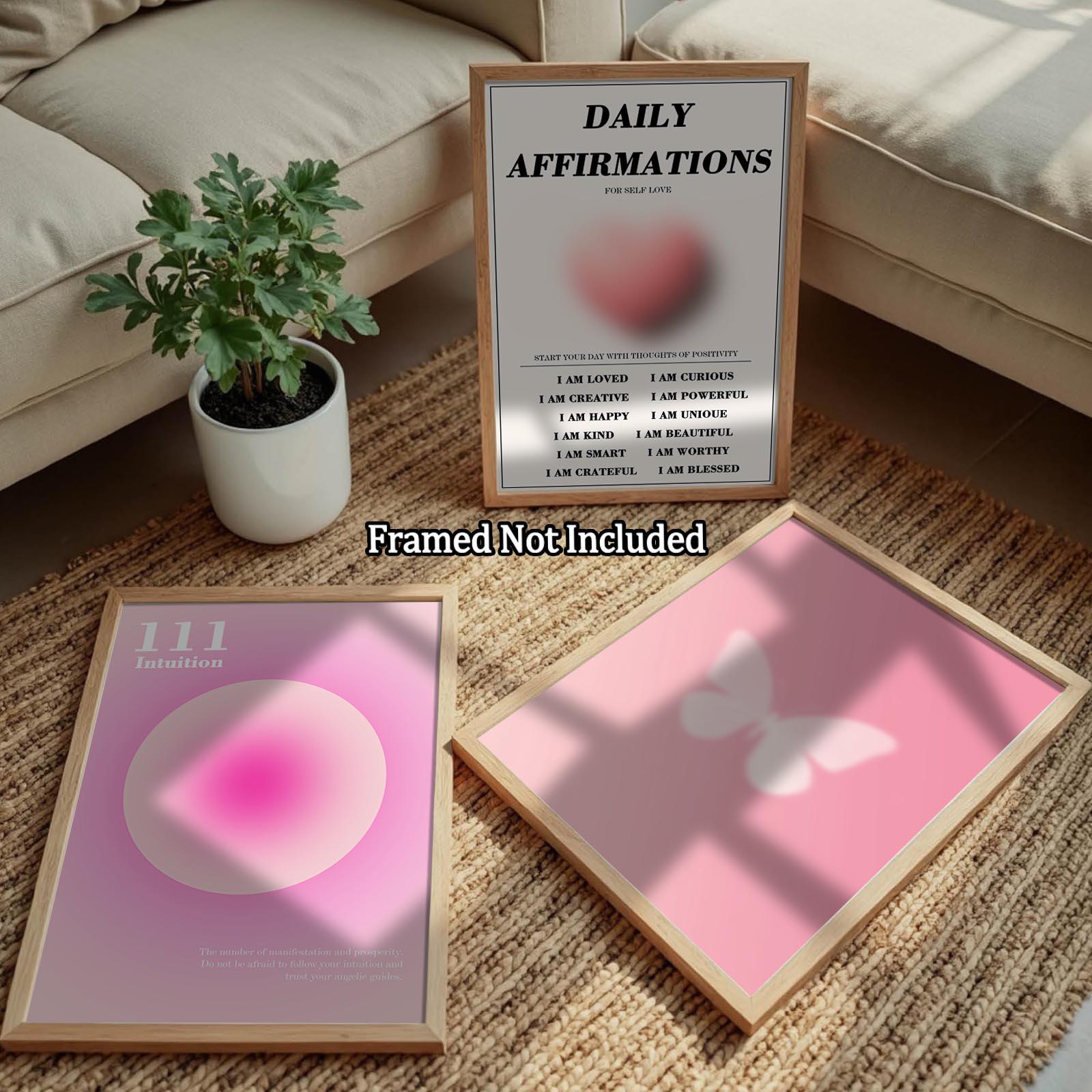 Set of 3 Affirmation Poster | Pink Aura Retro Gradient Art | Spiritual ...