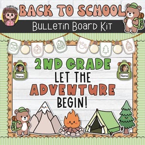 Camping Adventure Back to School Second Grade Bulletin Board Kit | Door Decor