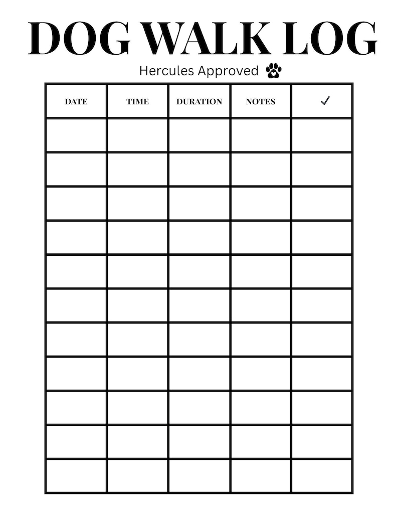 Dog Walk Log Printable, Daily Dog Walking Tracker, Pet Exercise Log ...