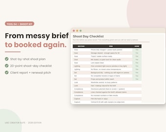 UGC Shoot Planner & Delivery Kit | Brief Breakdown, Shot List, Shoot-Day Checklist + Client Performance Report | Google Sheets + Excel
