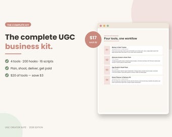 UGC Creator Kit Bundle | Brand Deal Income Tracker + Skincare and App Script Packs (200 Hooks, 16 Scripts) + Shoot Planner and Delivery Kit