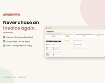 UGC Income and Deal Tracker 2026 | Brand Deal CRM, Usage Rights Expiry Alerts, Payment and Invoice Log, Tax Helper | Excel & Google Sheets