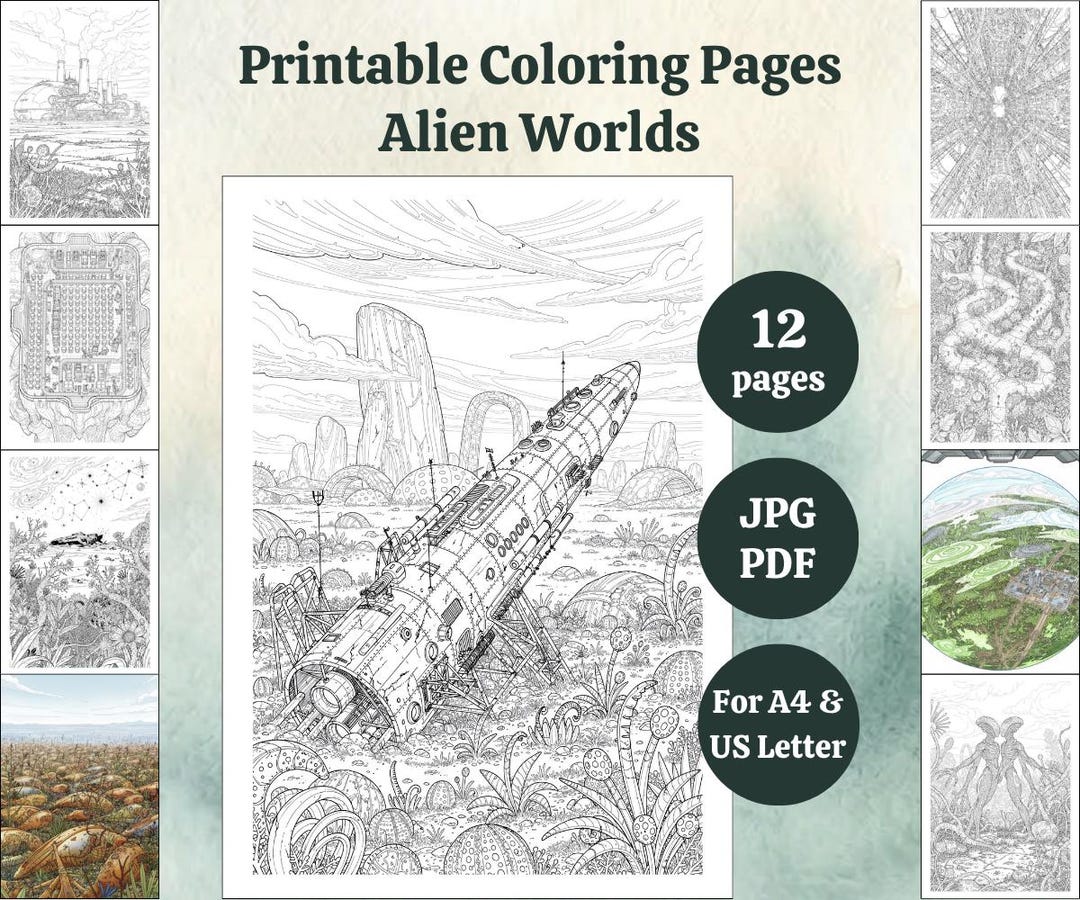 Coloring Printable Pages - Alien Worlds - 12 Pages - Sci-fi Fantasy ...