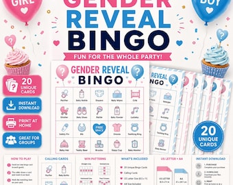 Gender Reveal Bingo Printable Game, Baby Shower Bingo Cards, Team Boy Team Girl Party Activity, Instant Download, Baby Shower Game