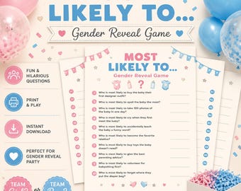 Gender Reveal Most Likely To Game Printable, Gender Reveal Party Game, Baby Shower Activity, Funny Questions Game, Instant Download