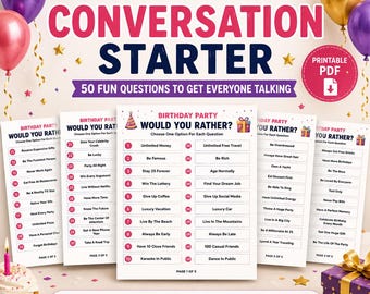 Birthday Conversation Starter Game, Printable Birthday Party Activity, Fun Questions Game for Adults, Instant Download PDF