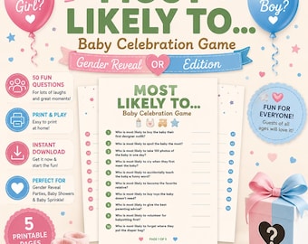 Gender Reveal Icebreaker Game Printable, Fun Gender Reveal Party Game, Most Likely To Game, Baby Shower Activity, Instant Download