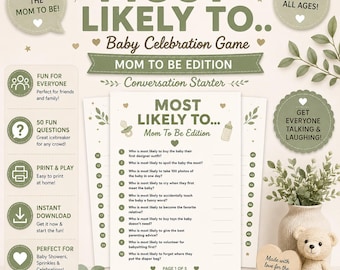 Mom To Be Party Game Printable, Most Likely To Baby Shower Game, Fun Baby Shower Activity, Instant Download PDF
