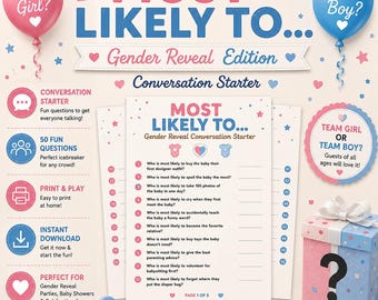 Gender Reveal Conversation Starter Game, Most Likely To Gender Reveal Game, Printable Party Activity, Instant Download PDF