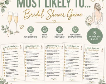 Bridal Shower Most Likely To Game Printable, Bridal Shower Party Game, Fun Bride To Be Activity, Wedding Shower Game, Instant Download