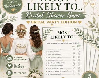 Bridal Party Game Printable, Most Likely To Bridal Shower Game, Fun Bridesmaid Activity, Wedding Shower Game, Instant Download PDF