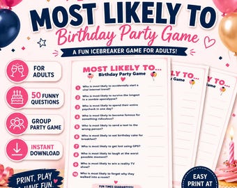 Adult Most Likely To Birthday Game Printable, Funny Party Game for Adults, Birthday Icebreaker, Group Game, Instant Download PDF