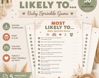 Baby Sprinkle Most Likely To Game Printable, Baby Sprinkle Party Game, Fun Baby Sprinkle Activity, Instant Download PDF, Baby Shower Game