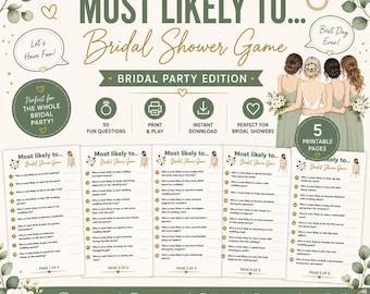 Wedding Shower Game Printable, Most Likely To Wedding Game, Bridal Shower Activity, Instant Download PDF