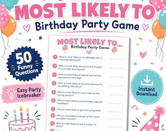 Funny Most Likely To Birthday Game Printable, Birthday Party Game for Adults, Fun Icebreaker, Conversation Starter, Instant Download