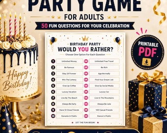 Birthday Party Game for Adults, Printable Birthday Activity, Fun Group Game, Would You Rather Questions, Instant Download