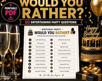 Adult Birthday Would You Rather Game, Printable Party Game for Adults, Fun Birthday Questions, Instant Download PDF