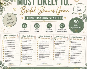 Bridal Shower Conversation Starter Game, Most Likely To Bridal Shower Game, Wedding Shower Activity, Instant Download PDF