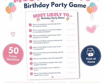 Most Likely To Birthday Party Game Printable, Funny Birthday Game, Adult Party Icebreaker, Conversation Starter, Instant Download PDF