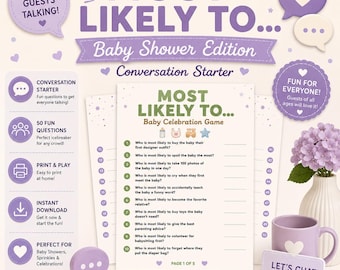 Baby Shower Conversation Starter Game, Most Likely To Baby Shower Game, Printable Party Activity, Instant Download PDF
