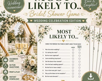 Wedding Celebration Game Printable, Most Likely To Wedding Game, Fun Wedding Activity, Instant Download PDF, Bridal Shower Game