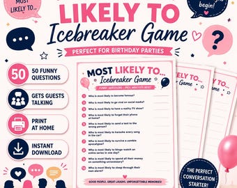 Most Likely To Icebreaker Game Printable, Funny Birthday Party Game, Group Conversation Starter, Adult Party Game PDF