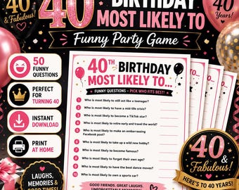 40th Birthday Most Likely To Game Printable, Funny 40th Birthday Party Game, Adult Birthday Icebreaker, Instant Download PDF