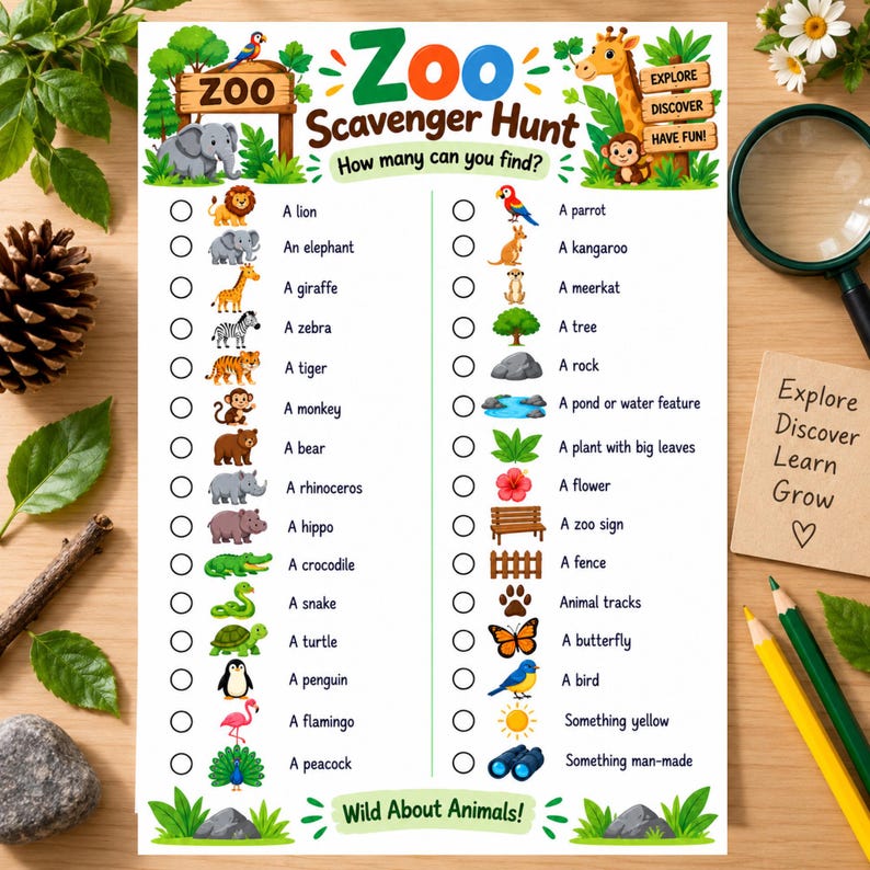 Zoo Scavenger Hunt Printable for Kids, Zoo Trip Activity Game, Animal ...