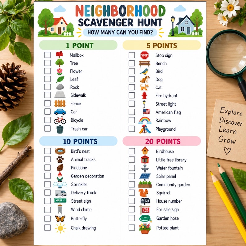 Neighborhood Scavenger Hunt for Kids Printable, Outdoor Walk Activity ...