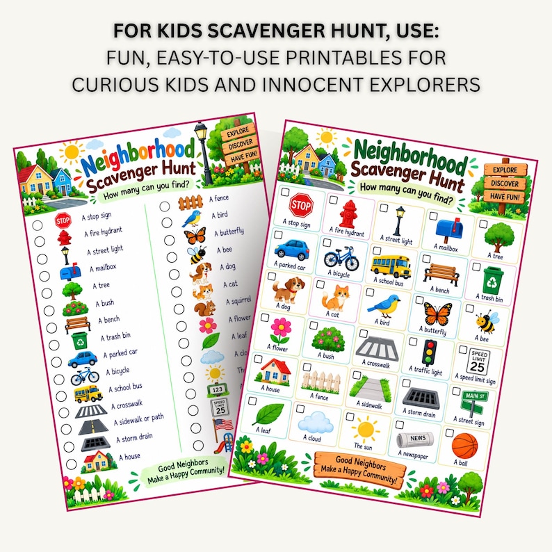 Neighborhood Scavenger Hunt for Kids Printable, Outdoor Walk Activity ...