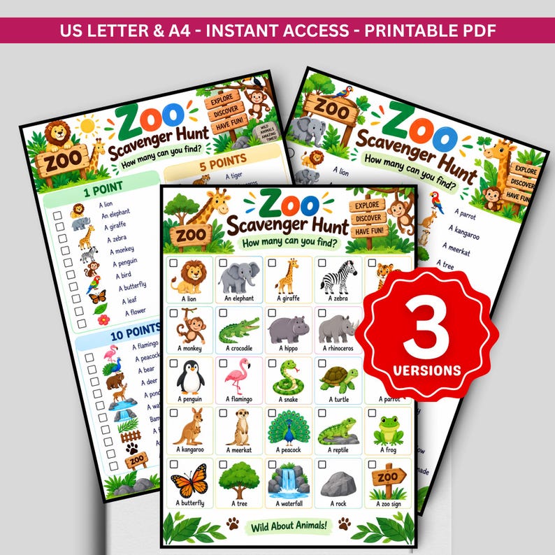 Zoo Scavenger Hunt Printable for Kids, Zoo Trip Activity Game, Animal ...