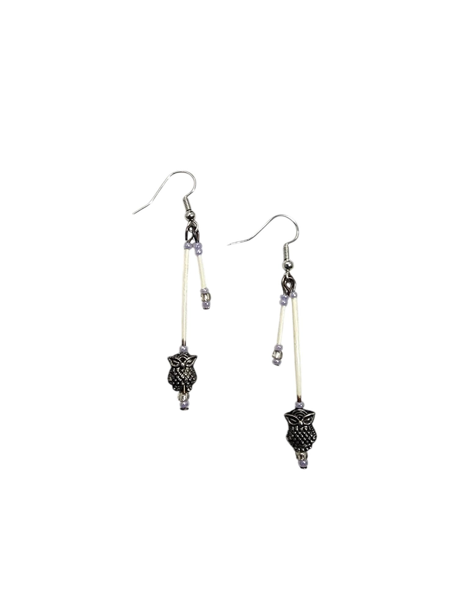 Handmade Porcupine Quill Earrings With Owl Charm