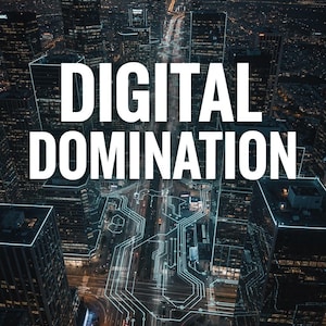 May include: Book cover featuring the title "DIGITAL DOMINATION" in white capital letters against a night cityscape backdrop. The author's name, James Harland, and publisher, Calibre Books, are at the bottom.