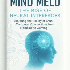 May include: A book cover with the title "MIND MELD" in dark blue letters. The subtitle reads "THE RISE OF NEURAL INTERFACES." A blue silhouette of a human head with circuit board patterns and a glowing brain is featured. The author's name is Chris Wakeffeld.
