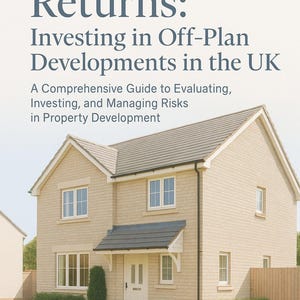 May include: Book cover titled "Maximising Returns: Investing in Off-Plan Developments in the UK" with a picture of a two-story house. The author's name is Victoria Hammond, published by Calibre Books.