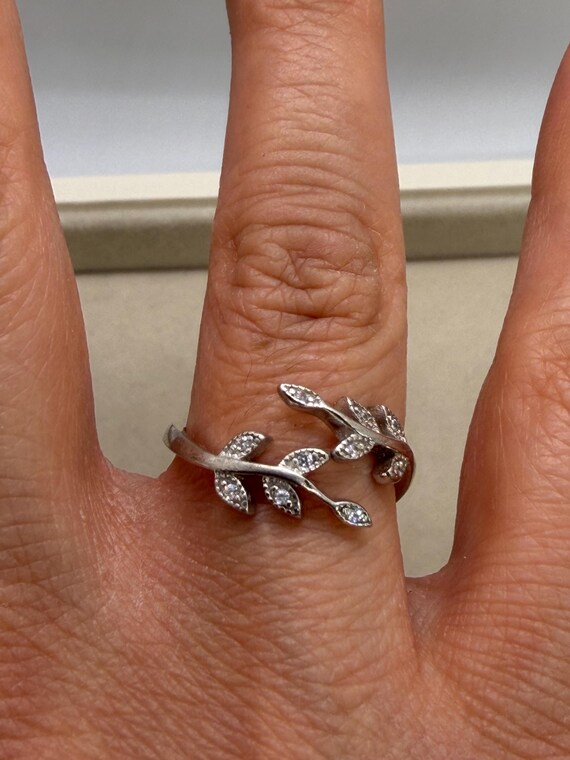 Sterling Silver Leaf Ring 925 Signed Adjustable S… - image 7