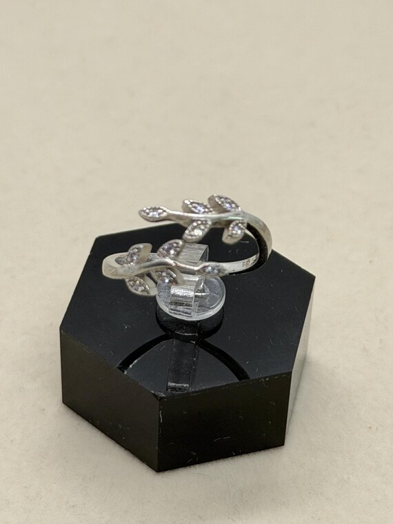 Sterling Silver Leaf Ring 925 Signed Adjustable S… - image 2