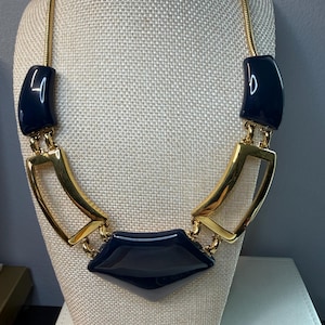 Vintage Monet Navy Blue & Gold Statement Necklace