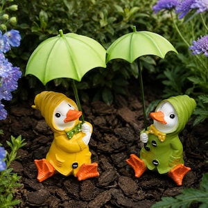Whimsical Resin Duck Garden Ornament | Raincoat & Surfing Miniature Animal Sculpture | Creative Outdoor Plant Pot Decor Gift for Her Mom