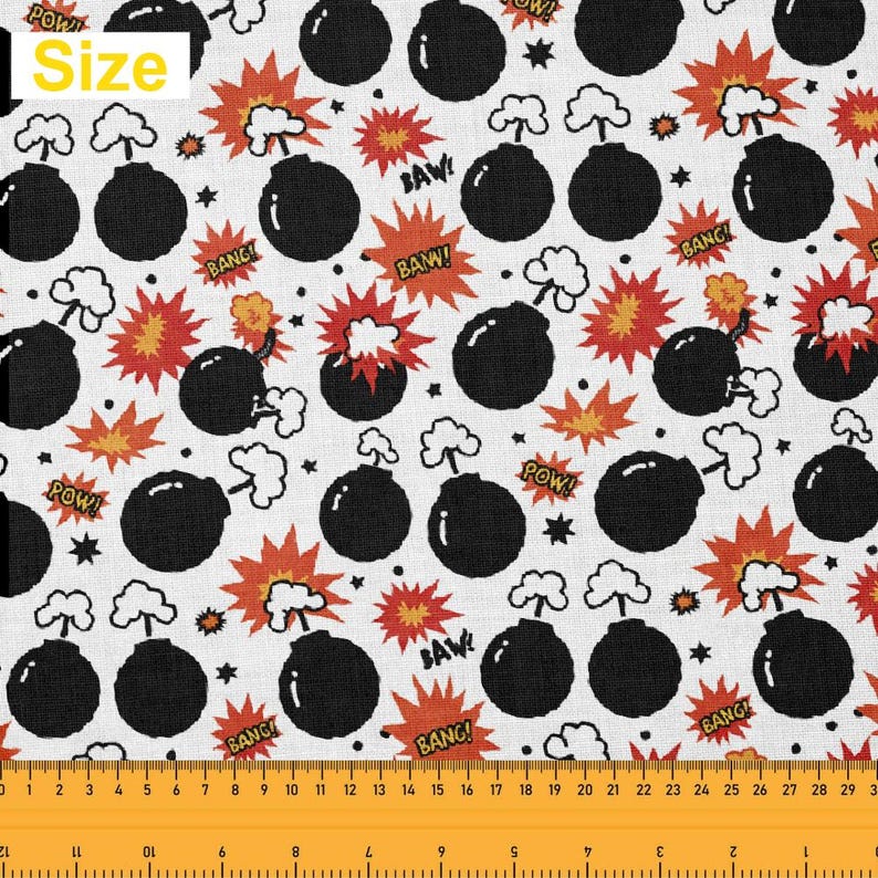 Fabric, Retro Comic Bombs Pattern, 147 Cm Wide, Polyester, Sold by the ...