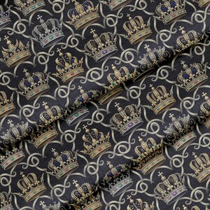 Fabric, Regal Crowns Starry Scrollwork pattern, 147 cm Wide, Polyester, Sold by the Meter